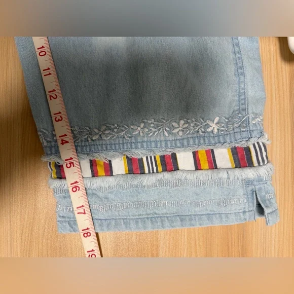 VTG Agapo Thin Denim Embroidered Overalls Cropped Womens L Jumper 90's Y2K Artsy - Picture 10 of 10